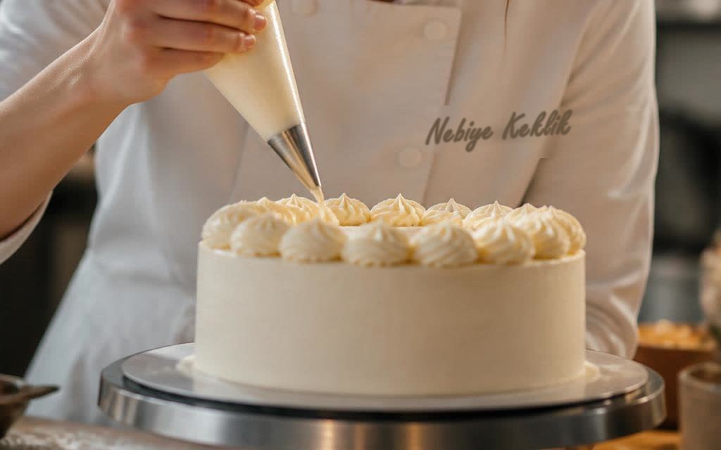 Executive Chef Nebiye Keklik atölyede pastaya krema sıkarken